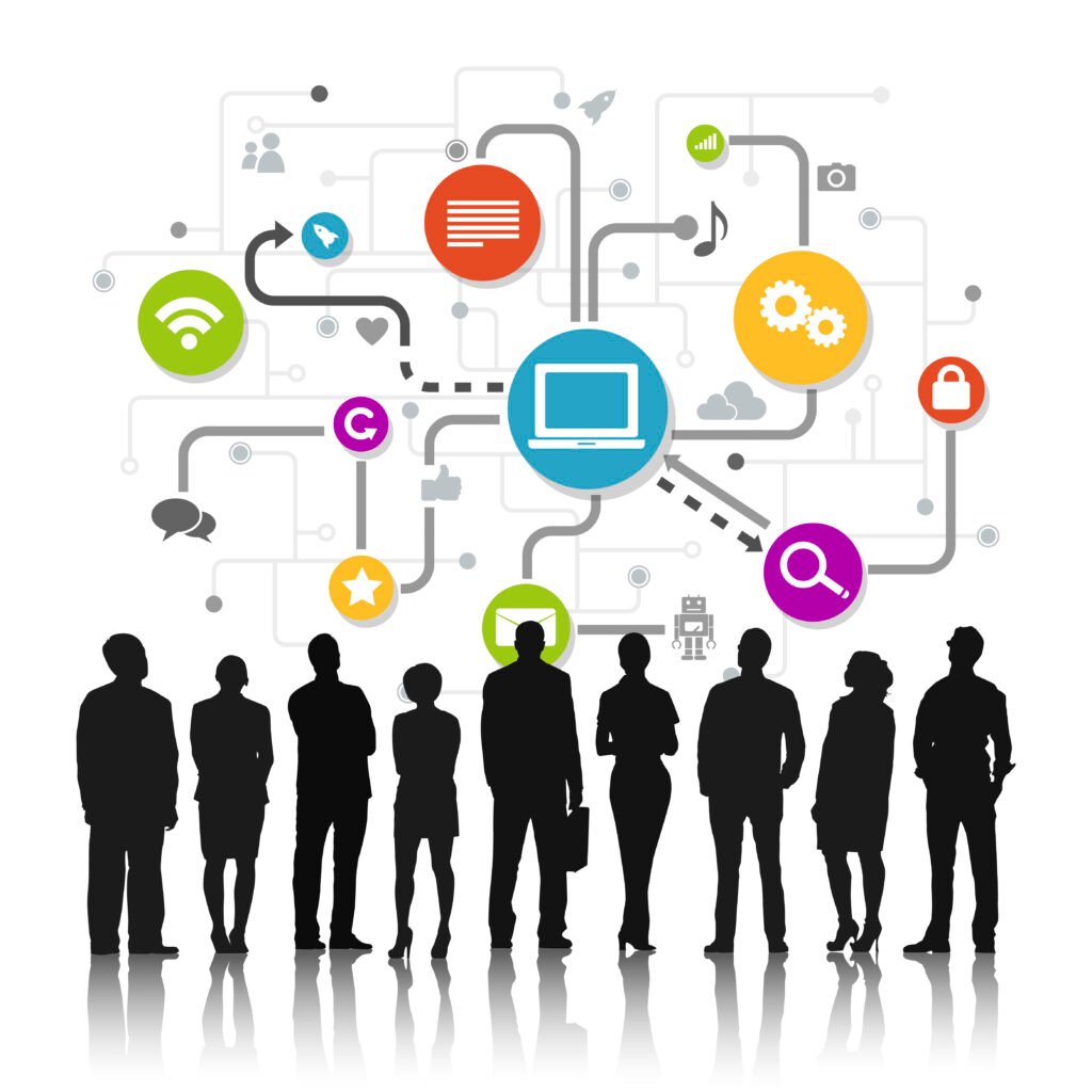 Visual graphic of different user personas connected to AI