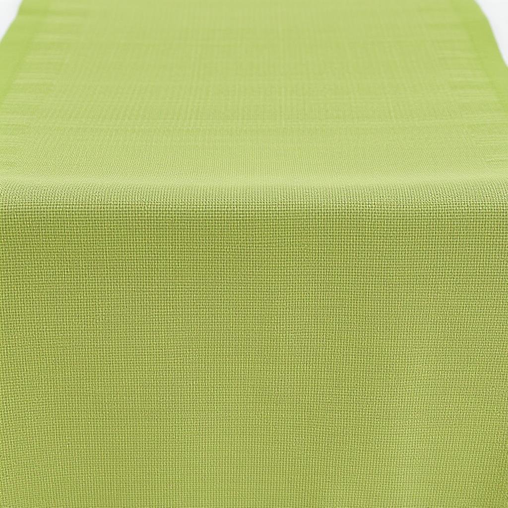 Close-up texture of moss green cheesecloth gauze table runner 120 inch