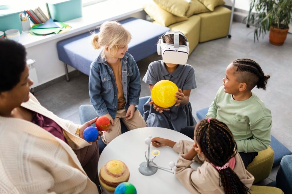 Group of kids playing an active game to reinforce letter sounds