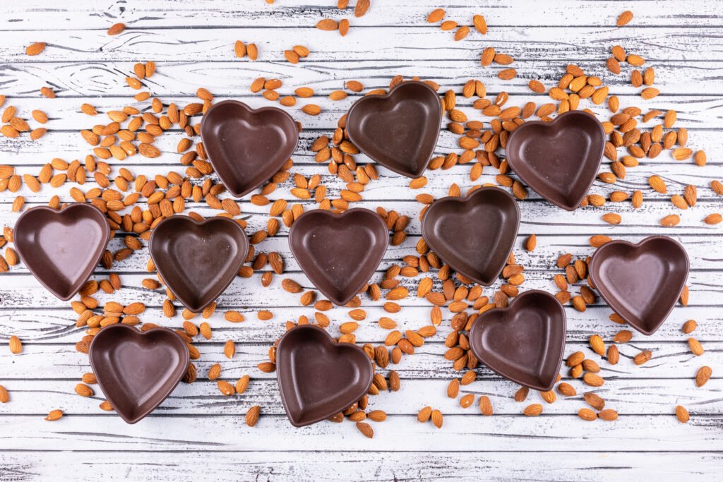 Heart-shaped arrangement of Milky Chocolate Bars symbolizing love and happiness