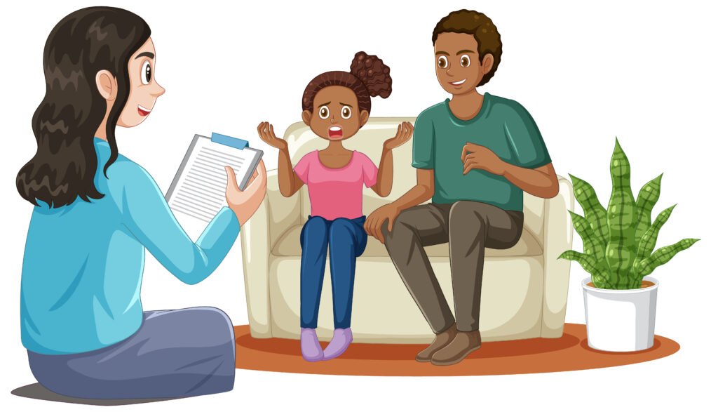 Parent helping child develop oral language skills through storytelling with puppets