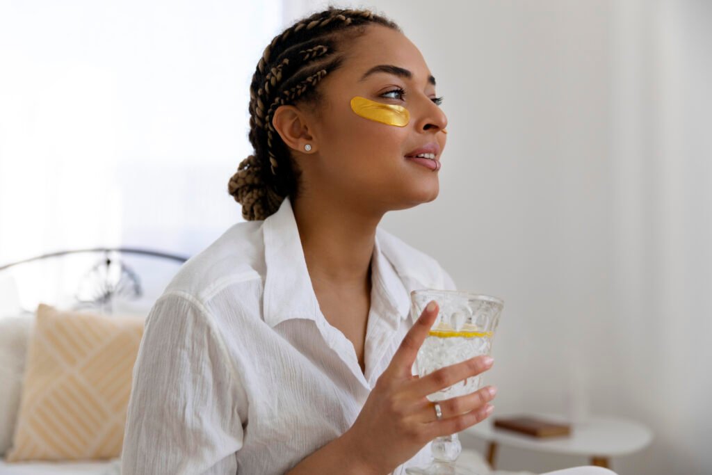 Vida Glow Natural Marine Collagen powder being mixed into a glass of water for healthy skin