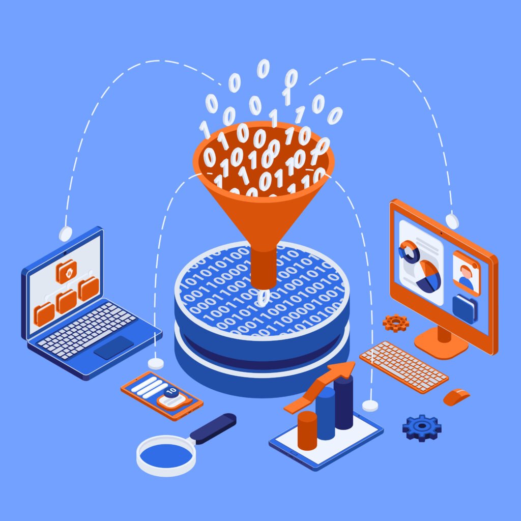 Diagram of automated sales funnel used in the Digital Product Blueprint, illustrating the process from traffic to email marketing, sales, and upsells.