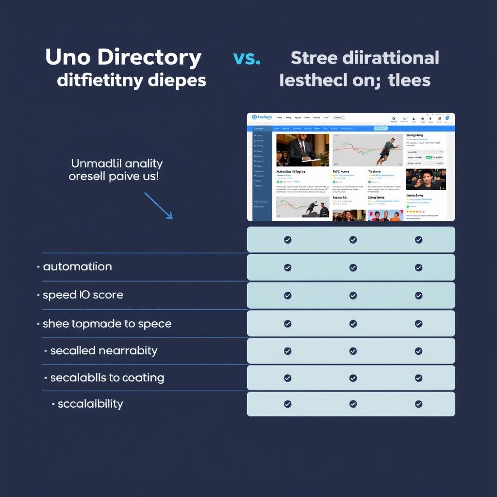 Comparison chart highlighting Uno Directory vs traditional directory templates — showing AI automation, SEO score, and scalability benefits.