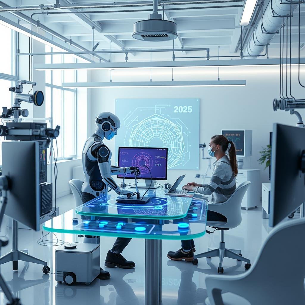 Futuristic concept showing AI-assisted design collaboration in 2025 studio.