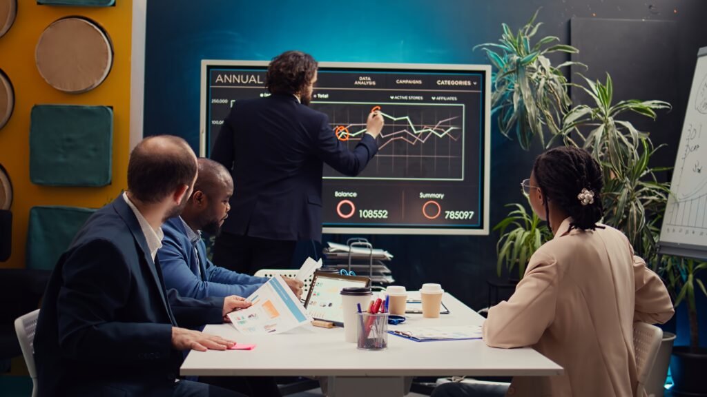 Business performance dashboard in Uno Directory showing revenue growth trends and AI recommendations.