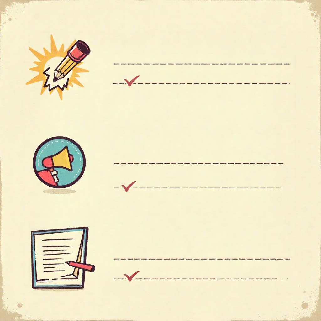 Checklist with icons representing creativity, efficiency, and monetization for AI music production