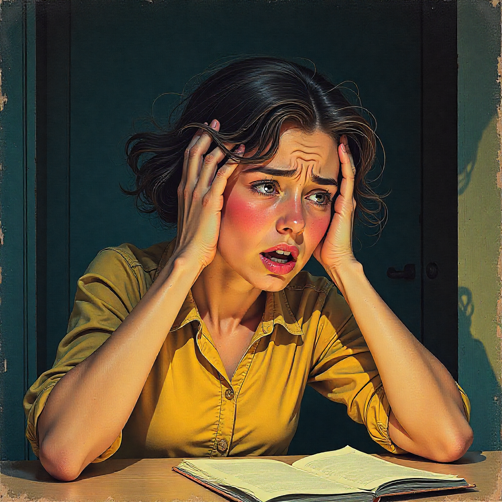 Person holding head due to tinnitus noise stress