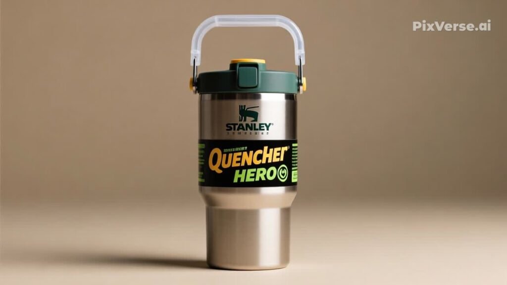 STANLEY Quencher insulated tumbler front view on a neutral background showcasing stainless steel design and reusable drinkware style