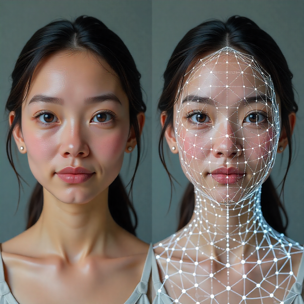 Before and after comparison showing a normal avatar versus a futuristic hologram avatar created with TryHolo.ai, highlighting the enhanced visual effects and realism