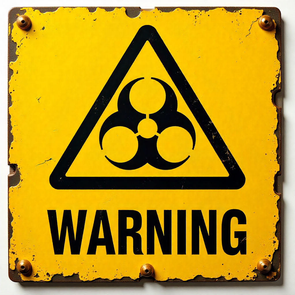 Warning sign or risk assessment chart illustrating potential hazards, safety levels, and risk categories