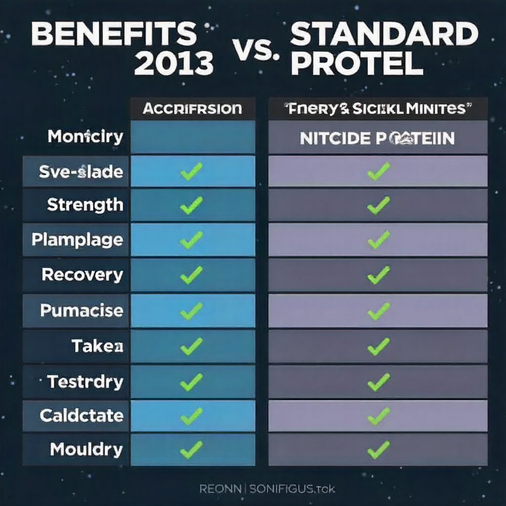 Comparison chart showing the benefits of Advanced Muscle Plus versus standard protein supplements, highlighting muscle growth, strength, recovery, and energy improvements.