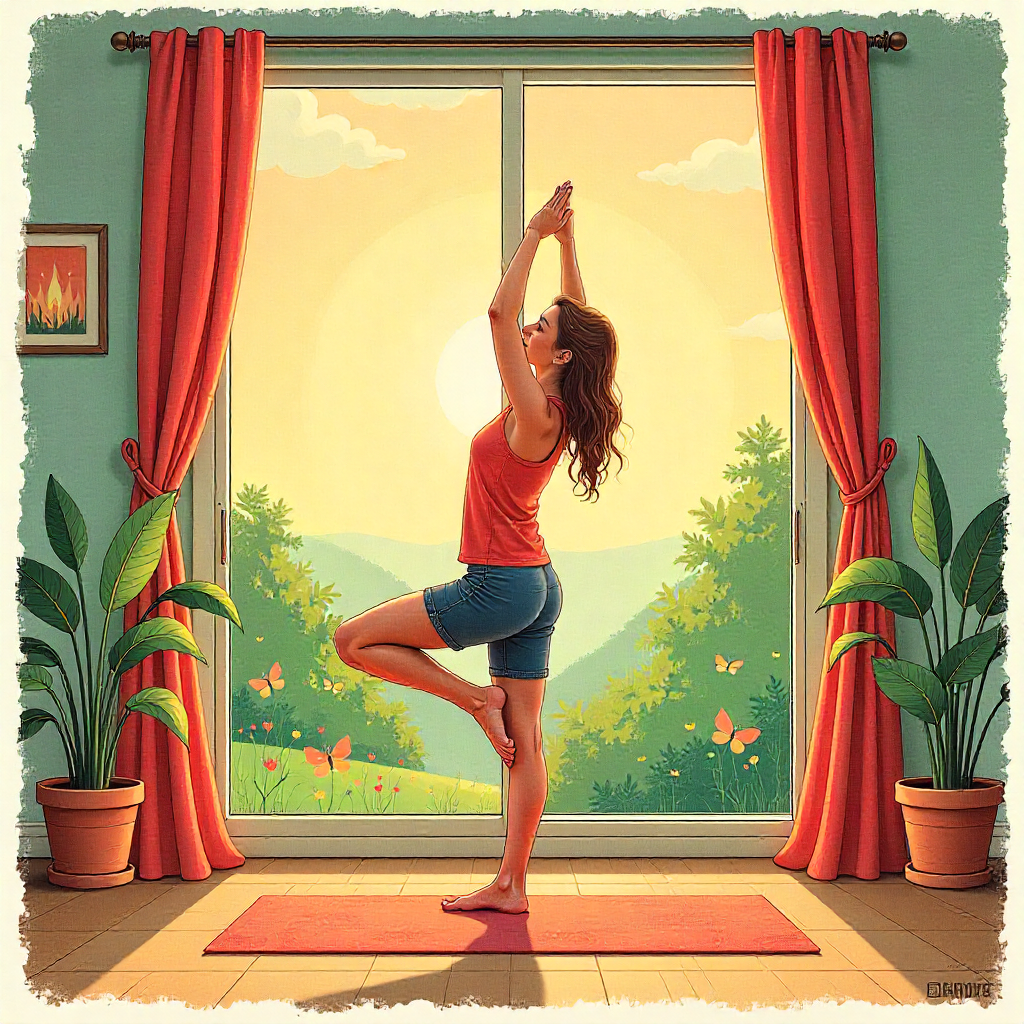 Person performing a yoga stretch at home following the Fitness Videos Pack