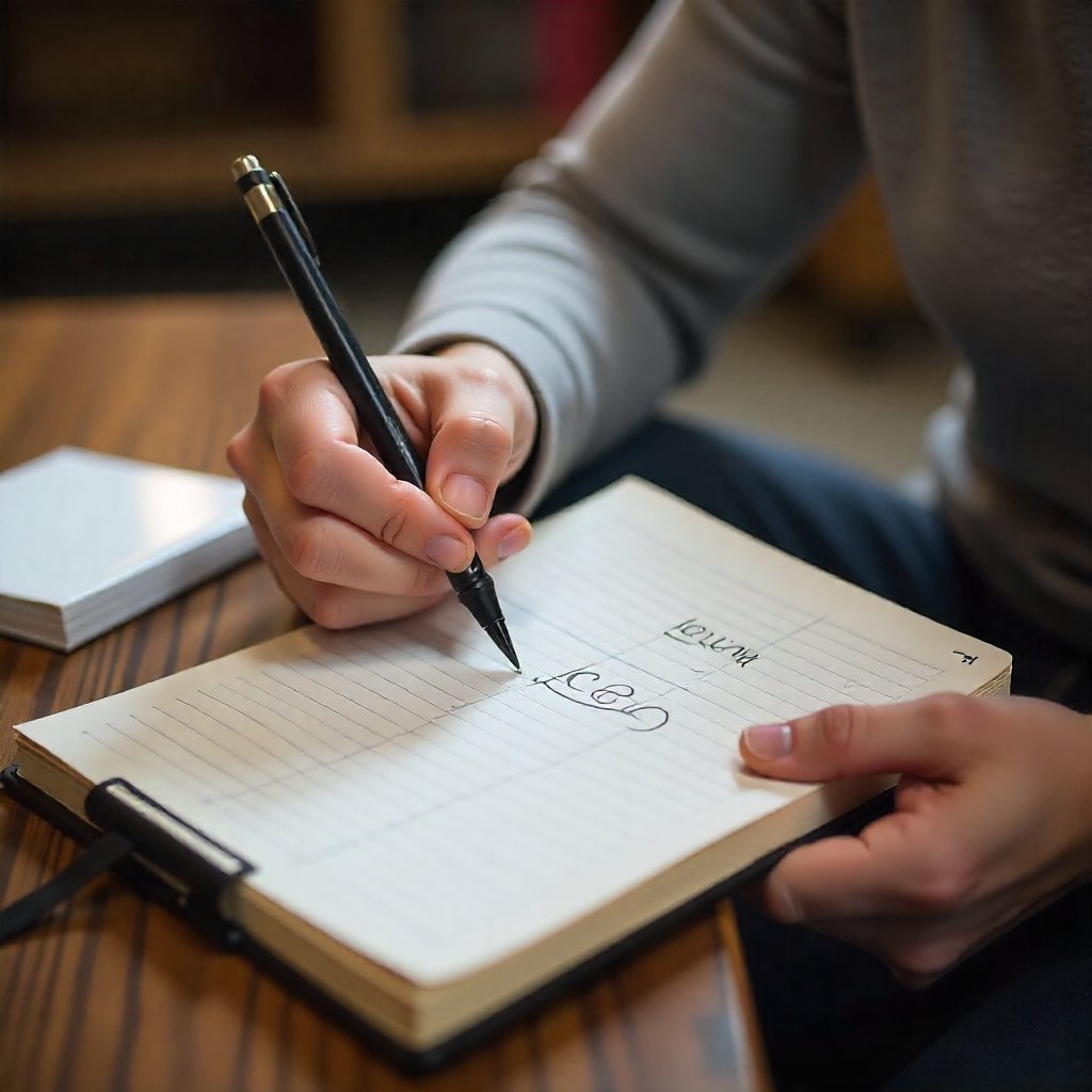 Person tracking progress in a fitness journal or app while following the Fitness Videos Pack