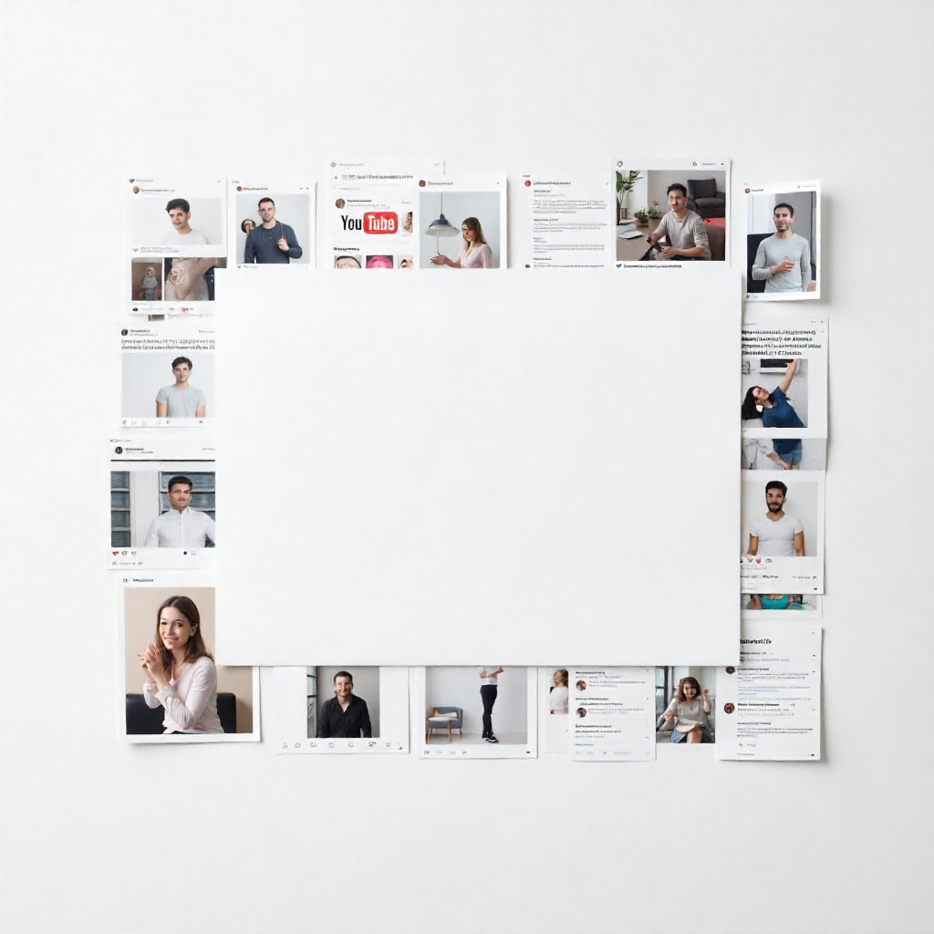 Collage showing YouTube, TikTok, Instagram, and blog content demonstrating the use of Coohom tools.