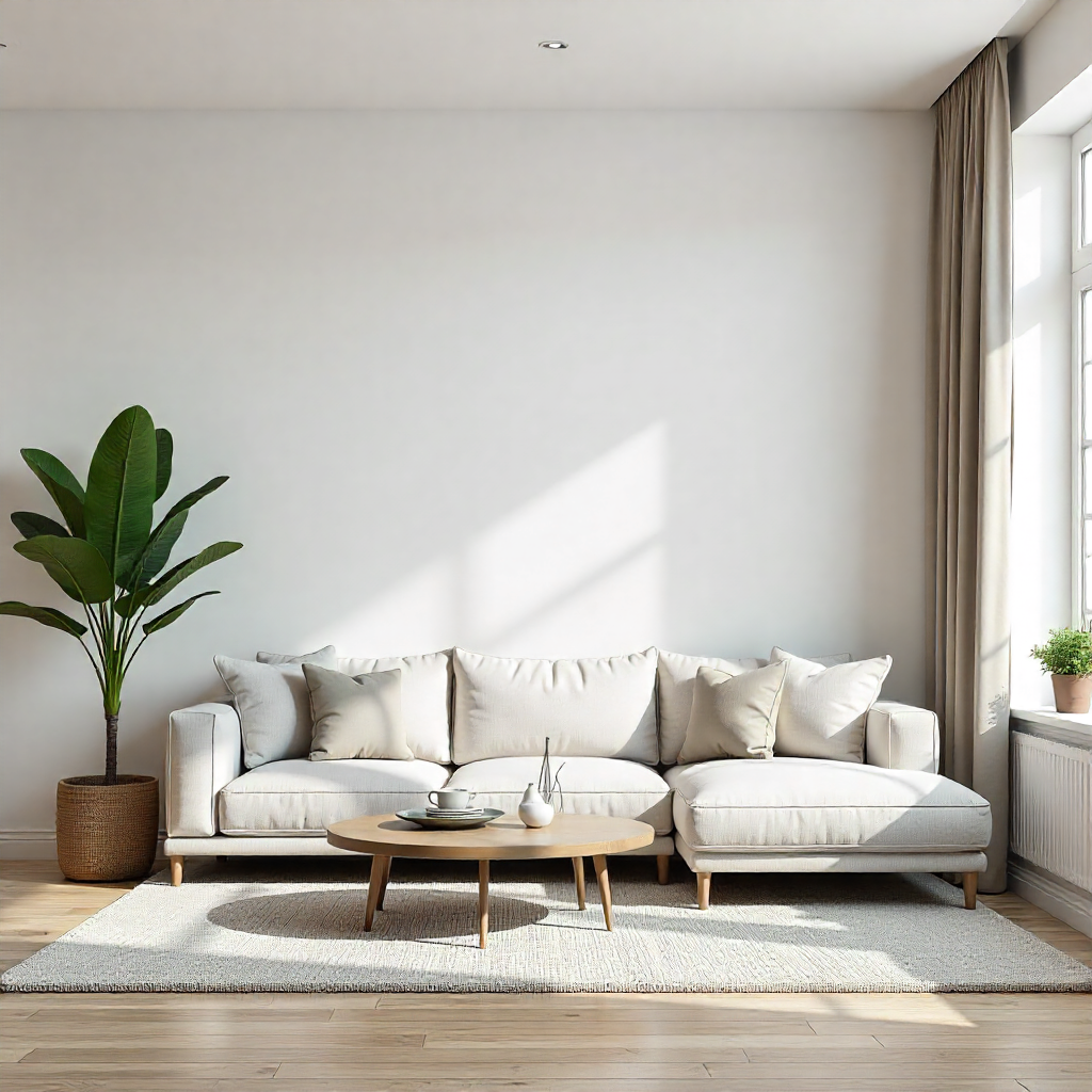 Modern living room designed in Coohom 3D editor showing furniture placement, lighting adjustments, and realistic interior visualization