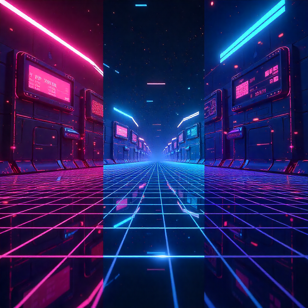 Different hologram theme previews in TryHolo.ai including neon, grid, sci-fi, and digital blue, showcasing customizable futuristic backgrounds for AI hologram videos