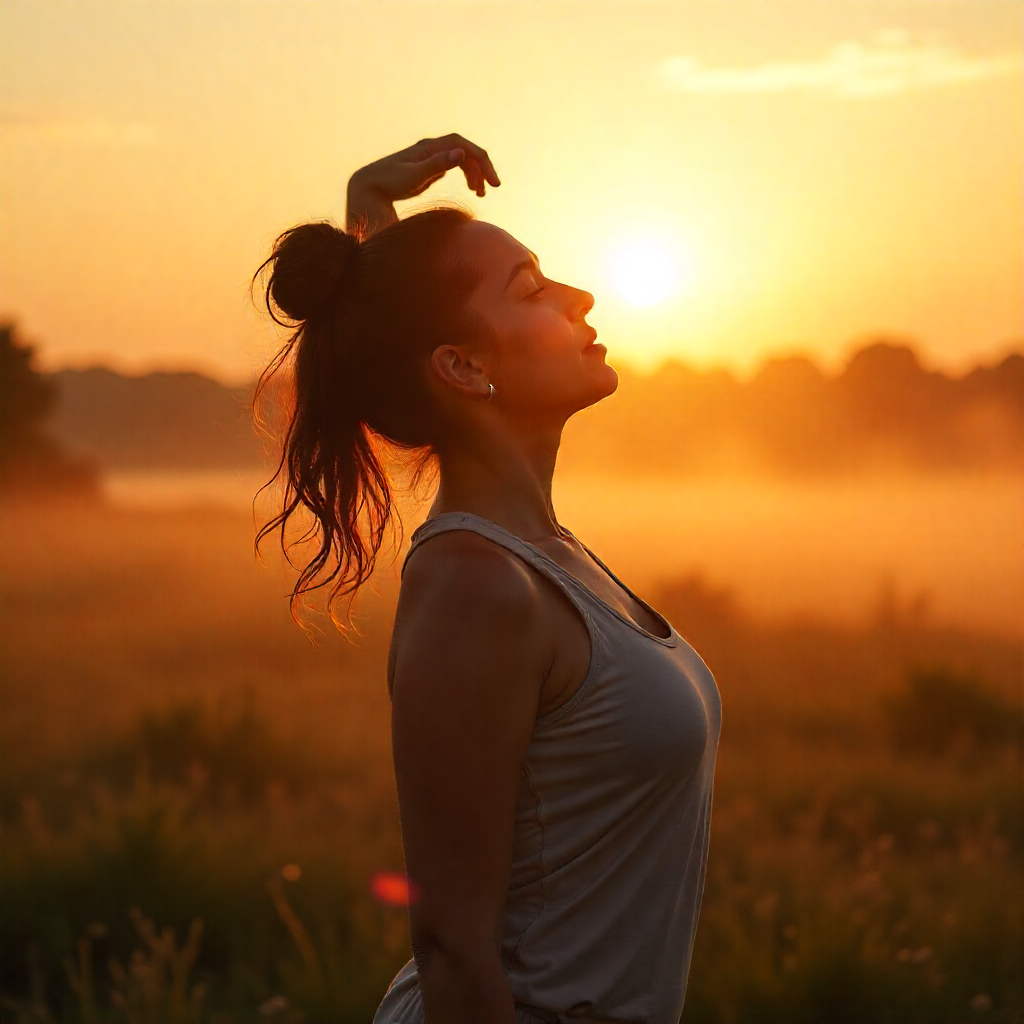 A healthy, energetic person stretching at sunrise, representing vitality and a fresh start with The 30-Day Metabolic Reset