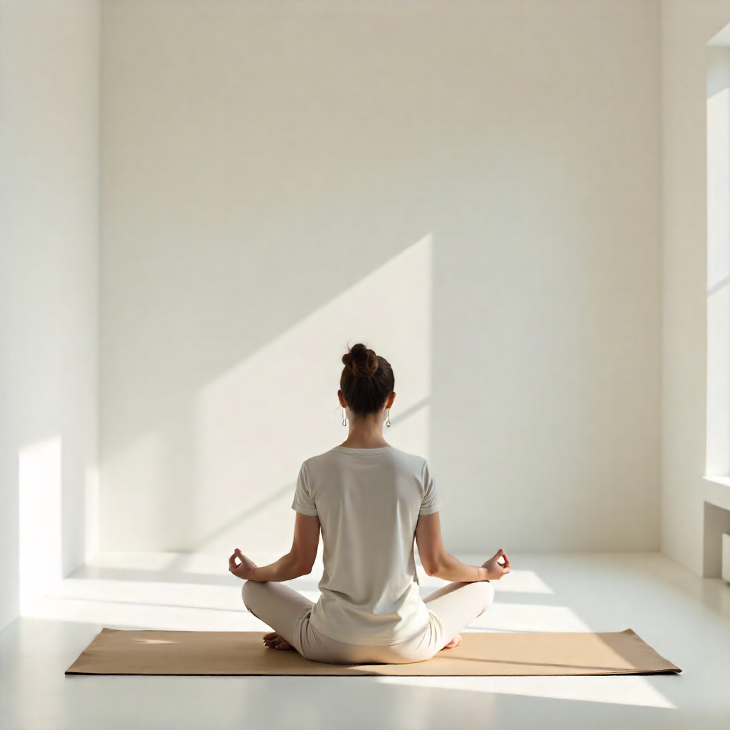 Minimalist lifestyle scene of a person journaling and practicing meditation, promoting mindfulness and intentional living with OurRitual