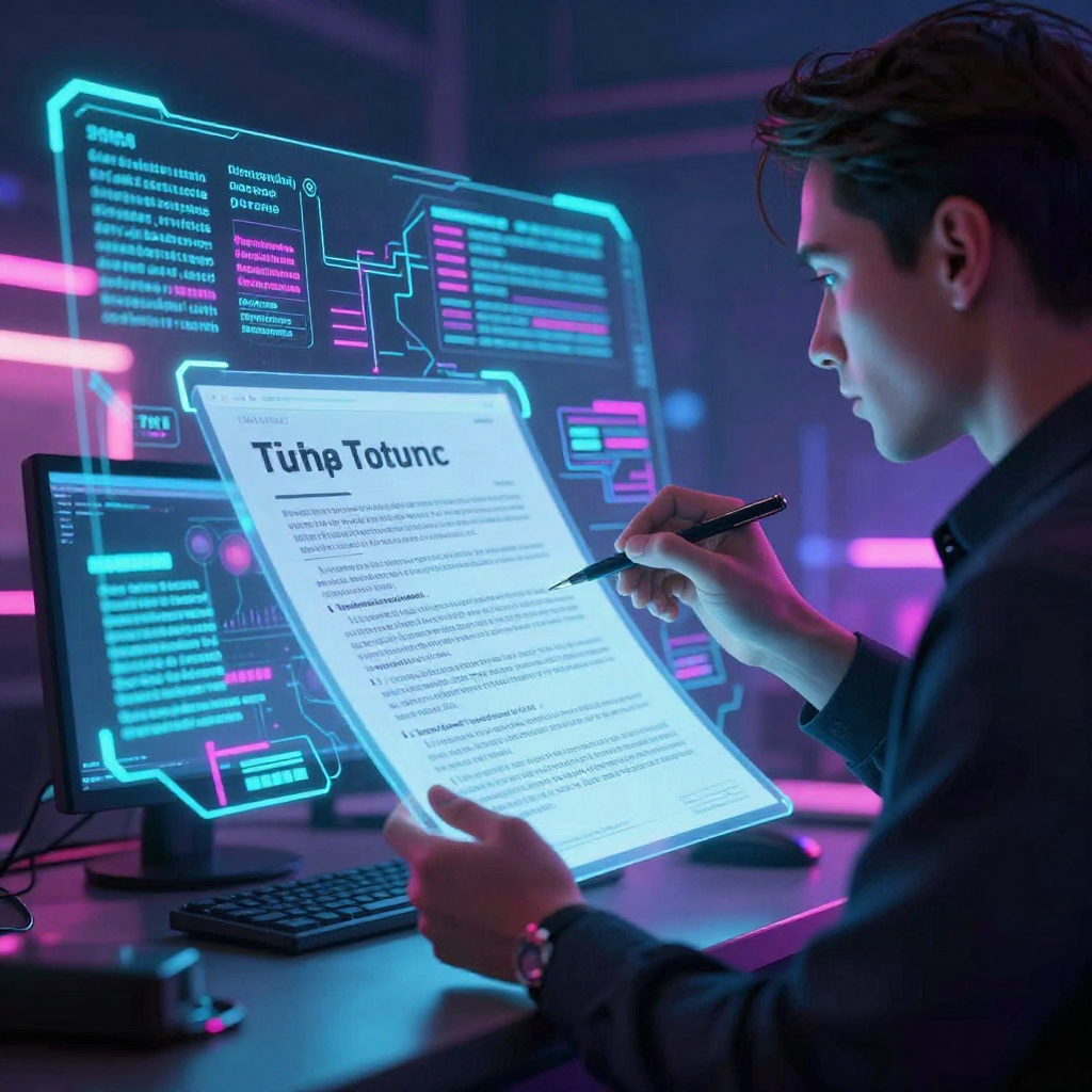 Futuristic AI analyzing contracts with predictive insights and intelligent analytics in Contract Aura