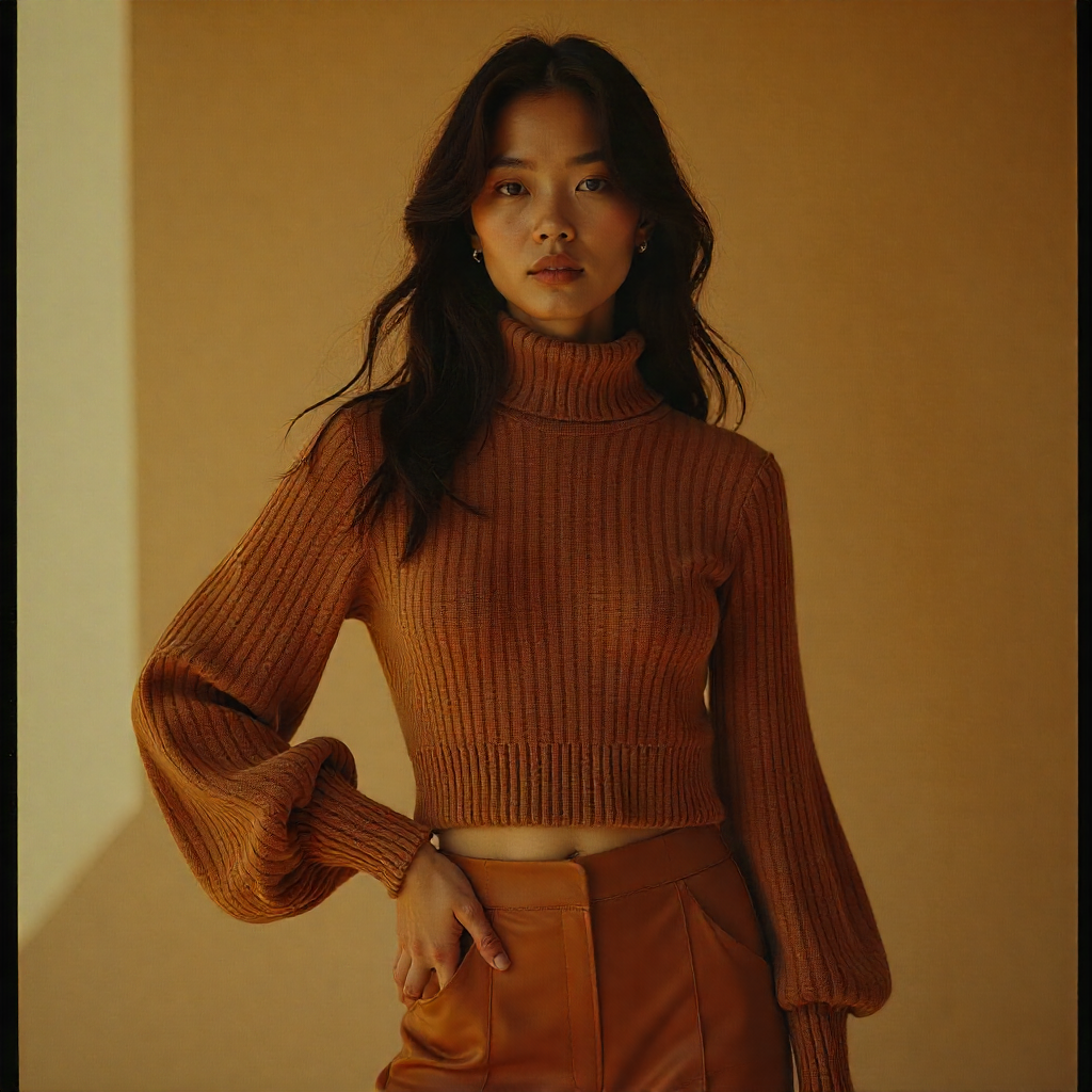 ZAFUL Women’s cropped turtleneck sweater featuring lantern sleeves and ribbed knit design for a trendy casual look.