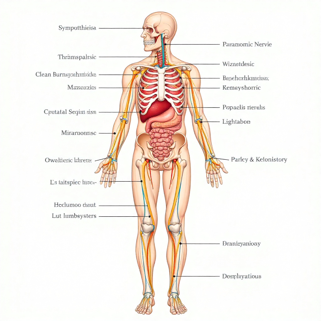 Diagram of the autonomic nervous system illustrating the sympathetic and parasympathetic branches and their role in stress, relaxation, and nervous system balance